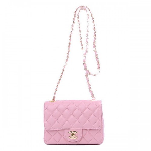 Chanel mini borsa con patta classica pelle di montone rosa 1115 oro