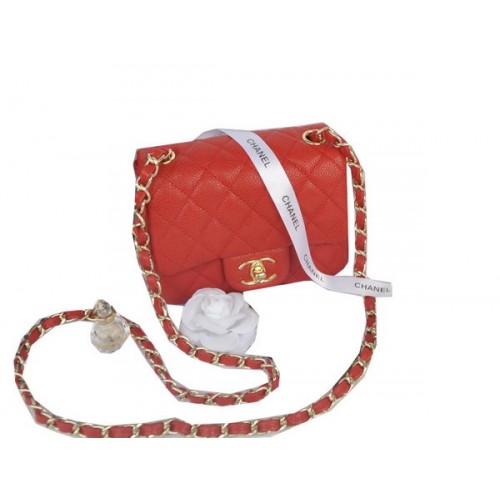 Chanel mini borsa con patta classica modello Cannage rosso 1115 oro