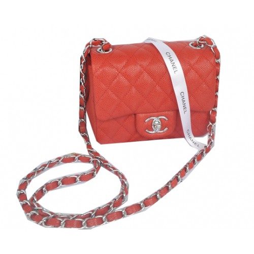 Chanel mini borsa con patta classica modello Cannage rosso 1115 argento