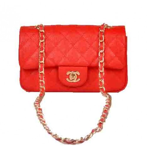 Chanel mini borsa con patta classica modello Cannage rosso 1117 oro