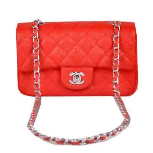 Chanel mini borsa con patta classica modello Cannage rosso 1117 argento