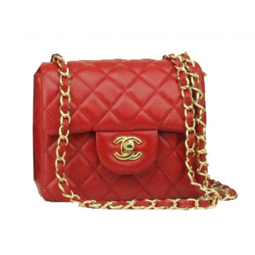 Borsa Chanel mini classica con patta in pelle rossa 1115 catena d'oro