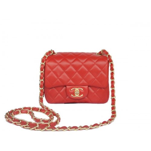 Chanel mini borsa classica con patta rossa pelle di montone originale CHA1115 oro