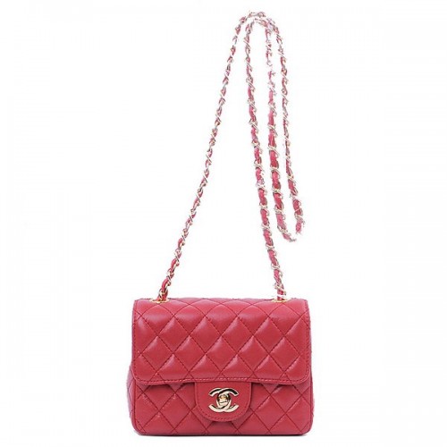 Chanel mini borsa con patta classica pelle di montone rossa 1115 oro