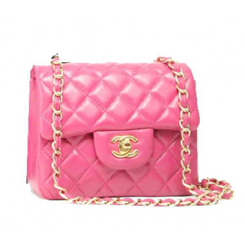 Borsa Chanel mini classica con patta in pelle rosa 1115 catena d'oro
