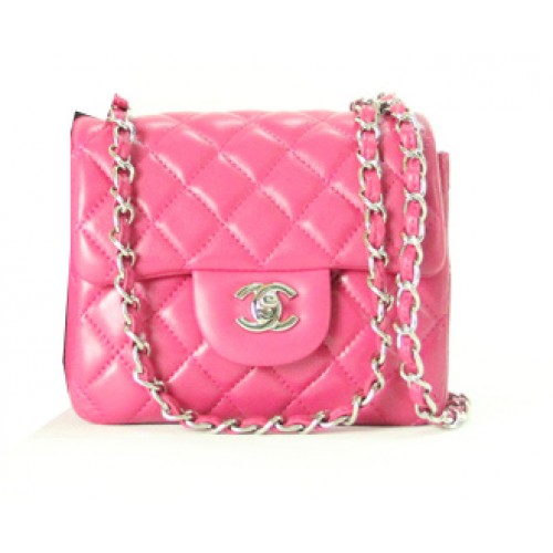 Borsa Chanel mini classica con patta in pelle rosa 1115 catena d'argento
