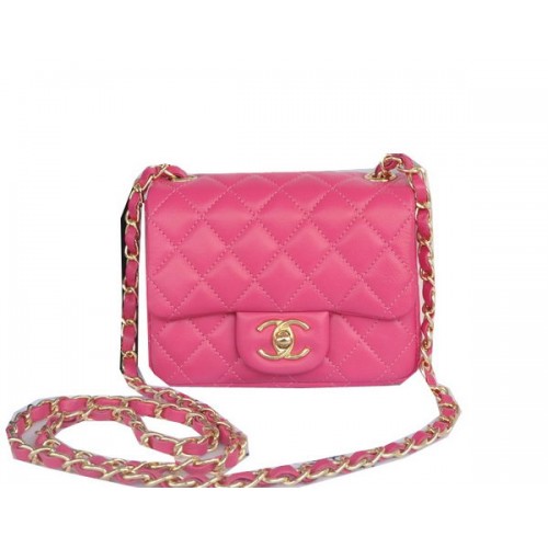 Borsa Chanel mini classica con patta rosa pelle di montone originale CHA1115 oro