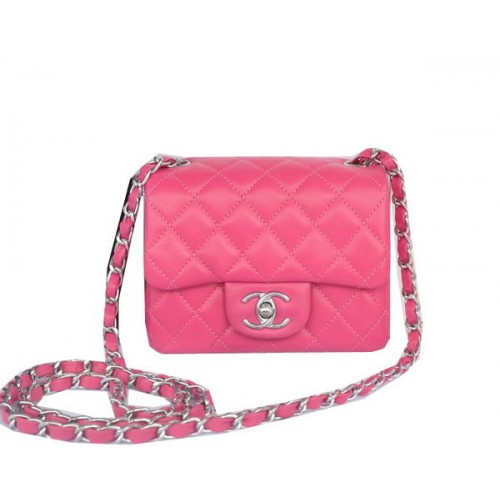 Chanel mini borsa con patta classica rosa pelle di montone originale CHA1115 argento