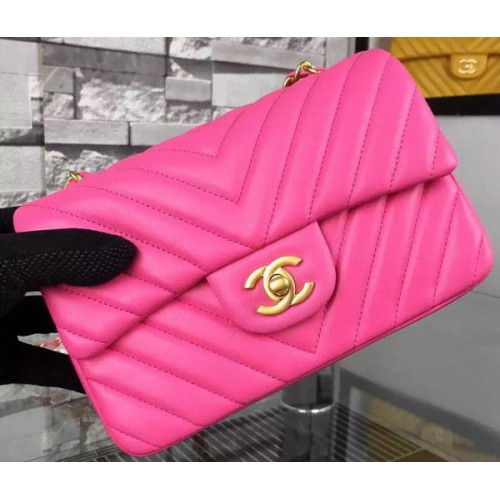 Chanel mini borsa con patta classica rosa pelle di montone originale Chevron CHA5500 oro