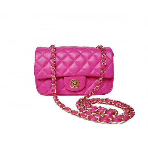 Chanel mini borsa con patta classica pelle di montone rosa 1117 oro
