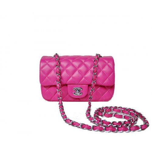 Chanel mini borsa con patta classica pelle di montone rosa 1117 argento