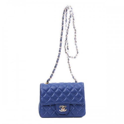Chanel mini borsa con patta classica pelle di montone blu reale 1115 oro