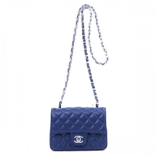 Borsa Chanel mini Classic Flap Pelle di montone RoyalBlue 1115 Argento