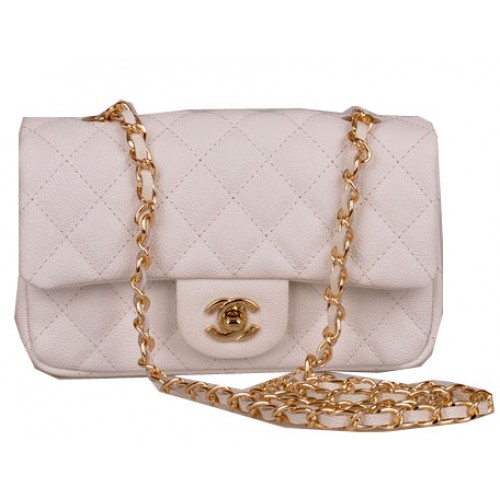 Borsa Chanel mini classica con patta bianca modello Cannage 1117 oro