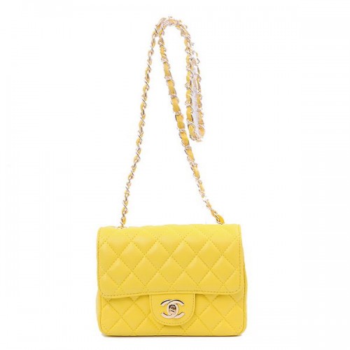 Borsa Chanel mini classica con patta in pelle di montone gialla 1115 oro