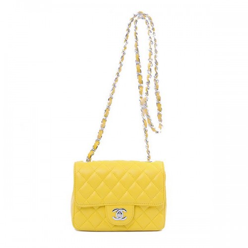 Borsa Chanel mini classica con patta in pelle di montone gialla 1115 argento