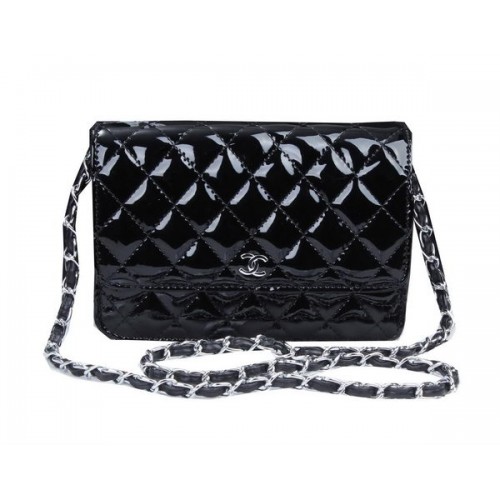 Chanel mini Flap Bag A33814 Pelle Verniciata Nera Argento