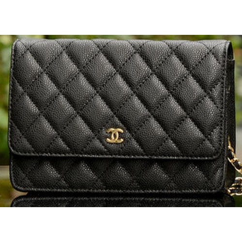 Chanel mini borsa con patta nera modello Cannage A33814 oro