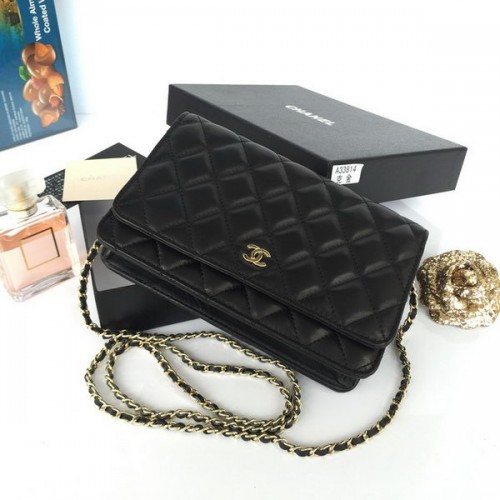 Chanel mini borsa con patta nera pelle di pecora originale A33814 oro