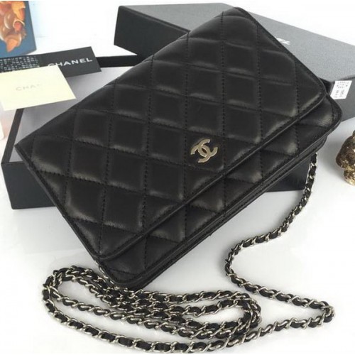 Chanel mini borsa con patta in pelle di montone nera A33814S argento