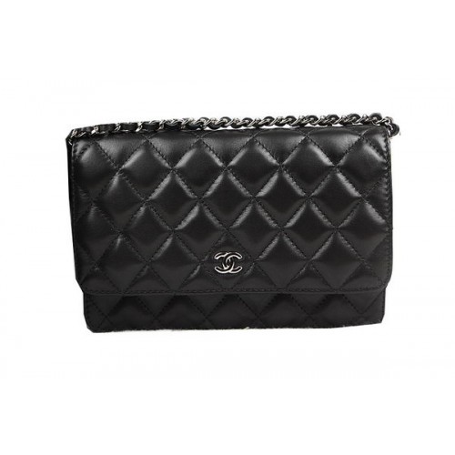 Chanel mini borsa con patta CHA33814 pelle di montone originale nera argento
