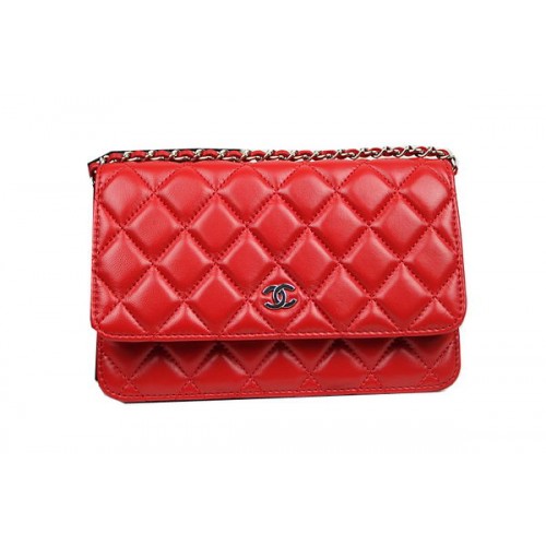 Borsa Chanel mini con patta CHA33814 Pelle di montone originale rossa argento