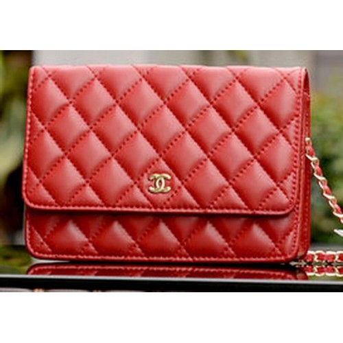 Chanel mini borsa con patta in pelle di montone rossa A33814 oro
