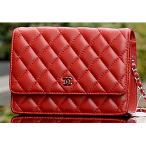Chanel mini borsa con patta in pelle di montone rossa A33814 argento