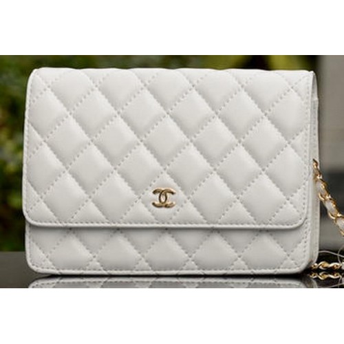 Chanel mini borsa con patta in pelle di montone bianca A33814 oro
