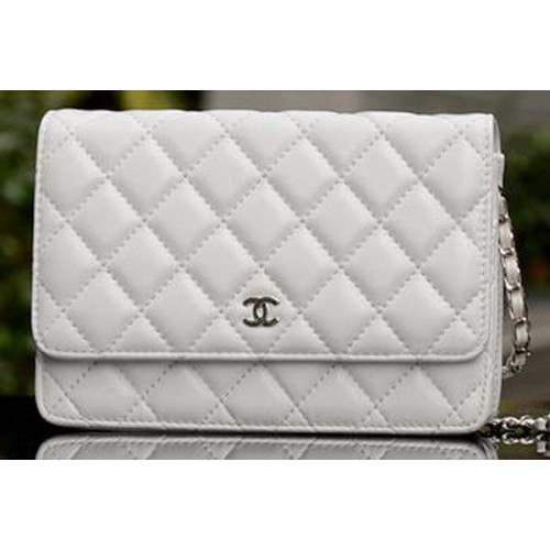 Chanel mini borsa con patta in pelle di montone bianca A33814 argento