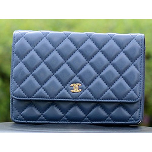 Chanel mini borse con patta in pelle di montone blu A33814 oro
