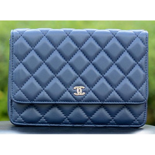 Chanel mini borse con patta in pelle di montone blu A33814 argento