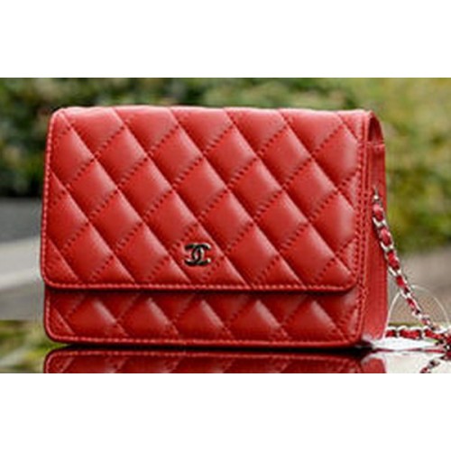 Chanel mini borse con patta in pelle di montone rossa A33814 argento