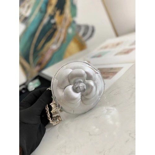 Chanel mini borsa a tracolla in pelle originale 82121 argento