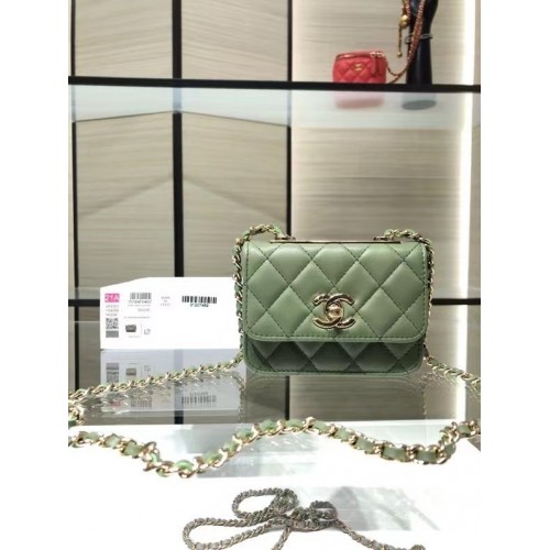 Chanel mini borsa a tracolla con patta in pelle originale AP2301 verde