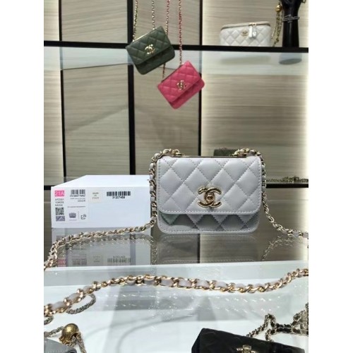 Chanel mini borsa a tracolla con patta in pelle originale AP2301 grigio