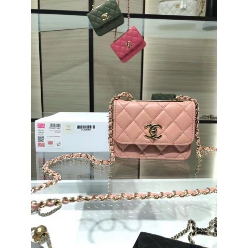 Chanel mini borsa a tracolla con patta in pelle originale AP2301 rosa