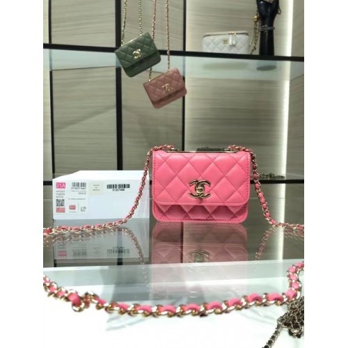 Chanel mini borsa a tracolla con patta in pelle originale AP2301 rosa