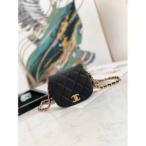 Chanel mini borsa a tracolla con patta in pelle originale AP2344 nera