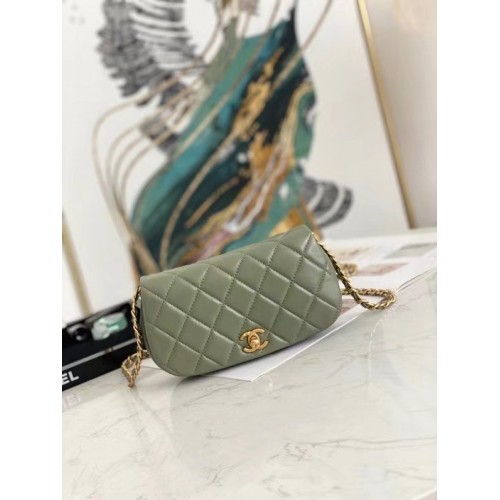 Chanel mini borsa a tracolla con patta in pelle originale AP2344 verde