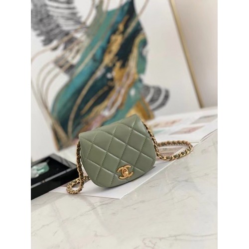 Chanel mini borsa a tracolla con patta in pelle originale AP2344 verde