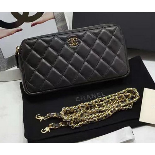 Chanel mini borsa a tracolla in pelle di montone nera A7020 oro