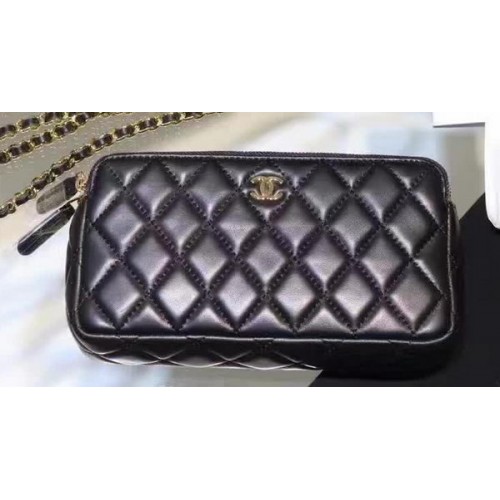 Chanel mini borsa a tracolla in pelle di montone nera A7020 argento