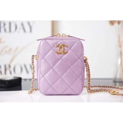 Borsa a tracolla mini Chanel Pelle di vitello granulata AS2857 Lavanda