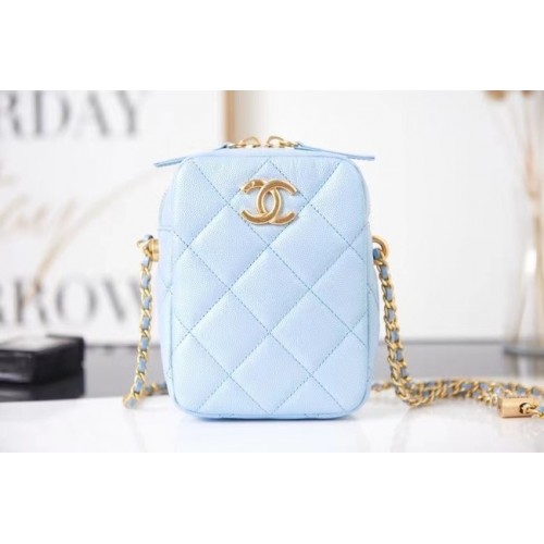 Chanel mini borsa a tracolla in pelle di vitello granulata AS2857 azzurro