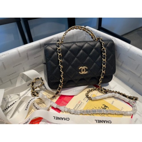 Borsa a tracolla mini Chanel Pelle di vitello granulata e metallo tonalità oro AP2804 nera