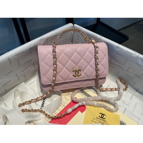 Borsa a tracolla mini Chanel Pelle di vitello granulata e metallo dorato AP2804 rosa