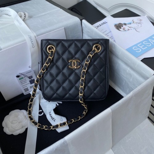Borsa a tracolla mini Chanel Pelle di vitello granulata e metallo effetto dorato AS3176 nera