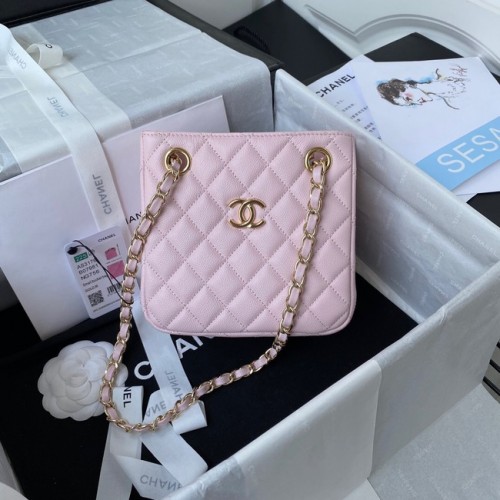 Borsa a tracolla mini Chanel Pelle di vitello granulata e metallo dorato AS3176 rosa