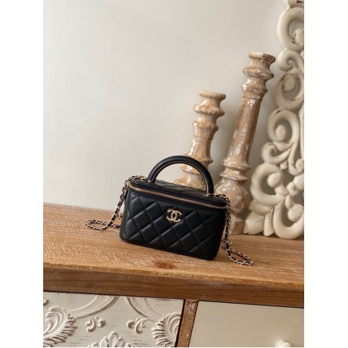 Chanel mini borsa a tracolla in pelle di agnello in metallo color oro 81208 nera